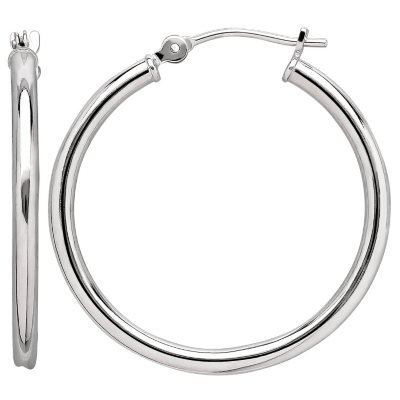 2x25mm Round Hoop Earring in 14K White Gold