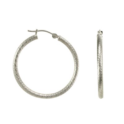 2 x 25mm Diamond Cut Earrings in 14K White Gold