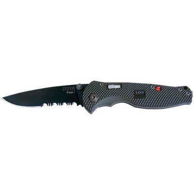 SOG Flash I Black TiNi Folding Knife Partially Serrated