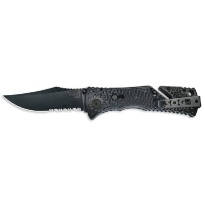 SOG Trident Black TiNi Folding Knife Partially Serrated