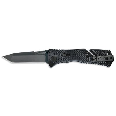 SOG Trident Black TiNi Folding Knife Staright Edge Tanto