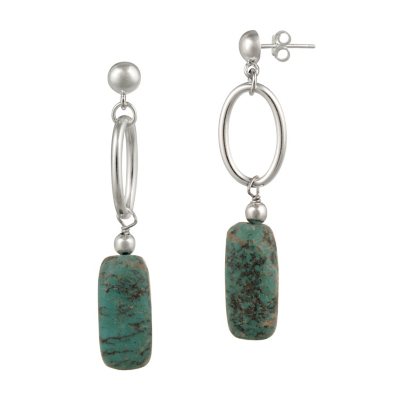 Sterling Silver Oval Link and Turquoise Nugget Drop Post Earrings