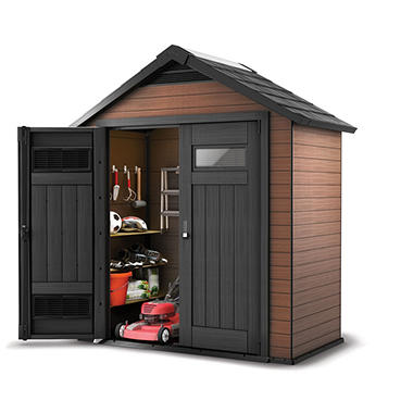 Keter Fusion Wood-Plastic Composite Shed 7.5’ x 4’ - Sam's Club