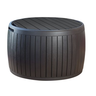 UPC 731161044830 product image for Keter Circa 37 Gallon Natural Wood Style Round Outdoor Storage Table Deck Box | upcitemdb.com