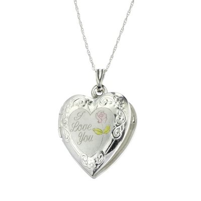 18" "I Love You" Locket in 14K White Gold