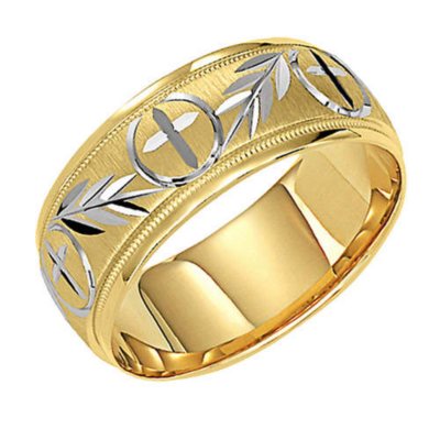 14K Yellow 7.5mm Cross Wedding Band
