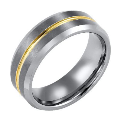 Tungsten Carbide 8mm Wedding Band with Yellow Stripe