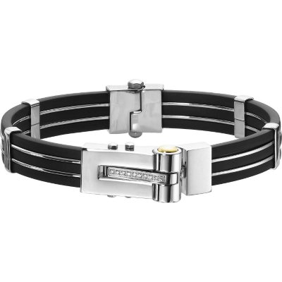 .04 ct. t.w. Diamond, Stainless Steel & Black Rubber Bracelet (I, I1)