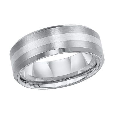Tungsten Carbide and Silver Comfort-Fit Band - 8mm