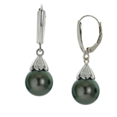 9-10mm Tahitian Pearl Earrings in 14K White Gold