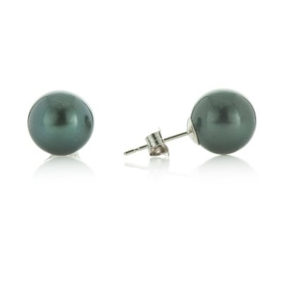8-9mm Tahitian Pearl Stud Earrings in 14K White Gold