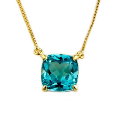 1.80 ct. Cushion-Cut Blue Topaz Pendant in 14k Yellow Gold 