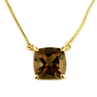 1.53 ct. Cushion-Cut Smokey Quartz Pendant in 14k Yellow Gold 