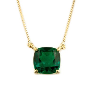 .85 ct. Cushion-Cut Lab-Created Emerald Pendant in 14k Yellow Gold 