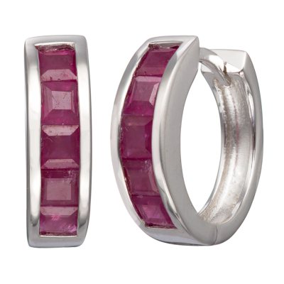 Natural Ruby Huggie Earrings in Sterling Silver