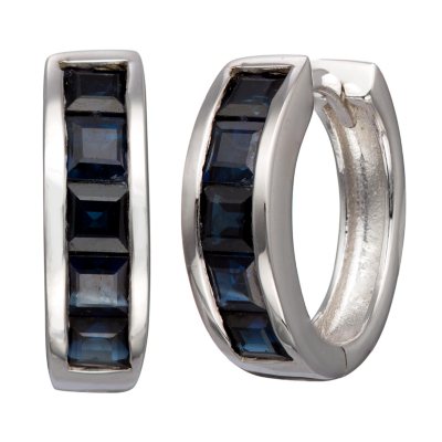 Natural Blue Sapphire Huggie Earrings in Sterling Silver