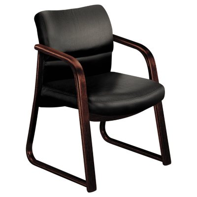 HON - 2900 Series Guest Chair with Wood Arms - Black Vinyl/Mahogany Finish