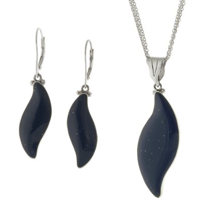 Sterling Silver and Genuine Lapis Earring and Pendant Set