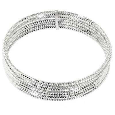 Sterling Silver Diamond Cut Bangle Bracelets Set of 7