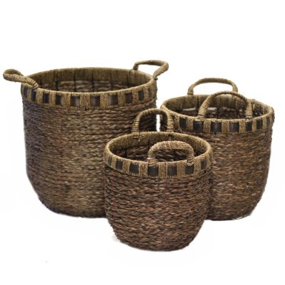 Seagrass Baskets With Seagrass Ear Handle - 3 Pc Set