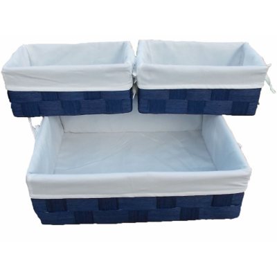 6 Pc Natural Cord Lined Storage Baskets - Blue