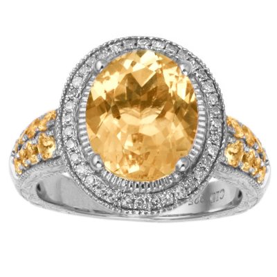 Oval-Cut Citrine & Diamond Ring in Sterling Silver