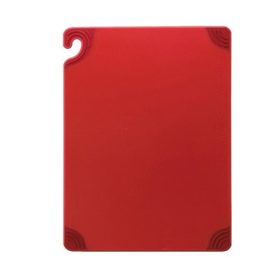San Jamar Saf-T-Grip Anti-Slip Cutting Board with Hook - 18"D x 24"W - Red