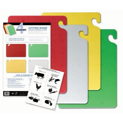 San Jamar Cut-N-Carry Cutting Boards with Hooks Set - 15"D x 20"W - 4 ct. - Assorted Colors