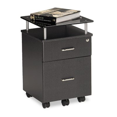 Mayline - Eastwinds Vision Locking Box/File Pedestal, Letter/Legal, 18" - Anthracite w/Black Glass