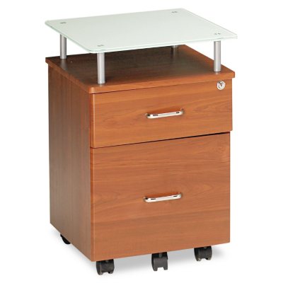 Mayline - Eastwinds Vision Locking Box/File Pedestal, Letter/Legal, 18" - Medium Cherry w/White Glass