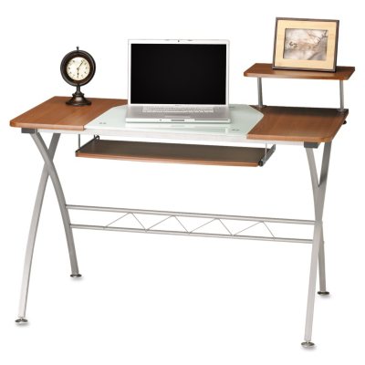 Mayline - Eastwinds Vision Computer Desk - Medium Cherry with White Glass