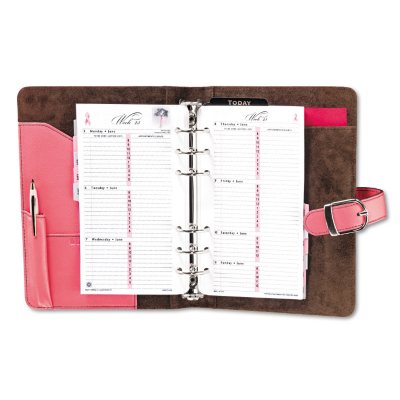 Day-Timer - Pink Ribbon Organizer Starter Set with Leather Binder - Pink/Brown