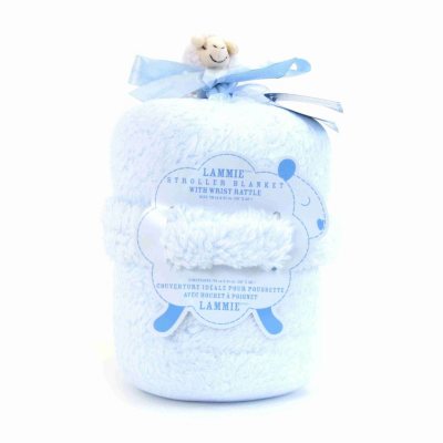 Piccolo Bambino Lammie Stroller Blanket with Wrist Rattle - Blue