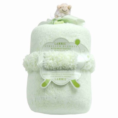 Piccolo Bambino Lammie Stroller Blanket with Wrist Rattle - Green