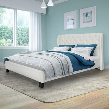Fairfield Tufted White Bonded Leather Bed  BFF-210-Q