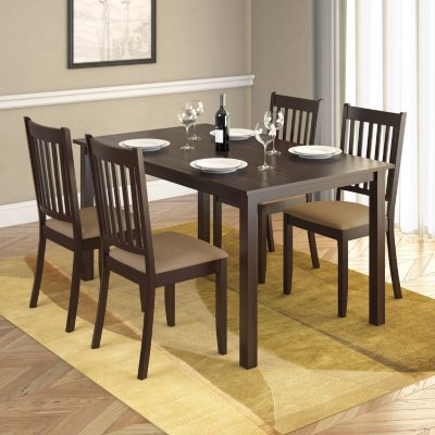 Atwood Dining Table with 4 Beige Microfiber Seats