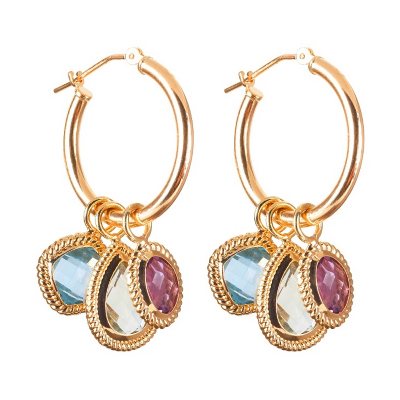 Semi Precious Gemstone Interchangeable Hoop Earring in 14K Yellow Gold