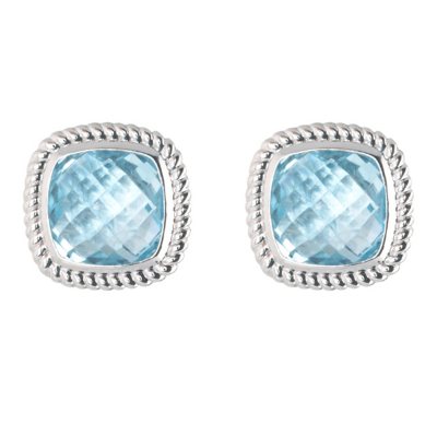 5.0 ct. t.w. Cushion Cut Blue Topaz Stud Earrings in 14k White Gold