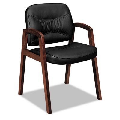 basyx by HON - VL800 Series Guest Chair with Wood Arms - Black Leather/Mahogany Finish