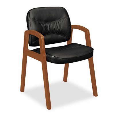 basyx by HON - VL800 Series Guest Chair with Wood Arms - Black Leather/Bourbon Cherry Finish