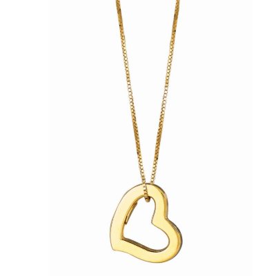 14K Yellow Gold Hollow Heart Pendant on a 16" Box Chain