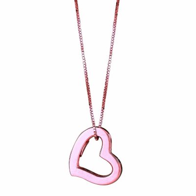 14K Pink Gold Hollow Heart Pendant on a 18" Box Chain