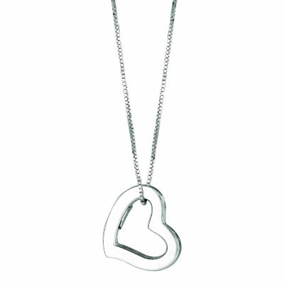 14K White Gold Hollow Heart Pendant on a 16" Box Chain