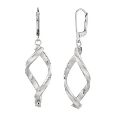 14k White Gold Dangle Drop Free Form Earrings