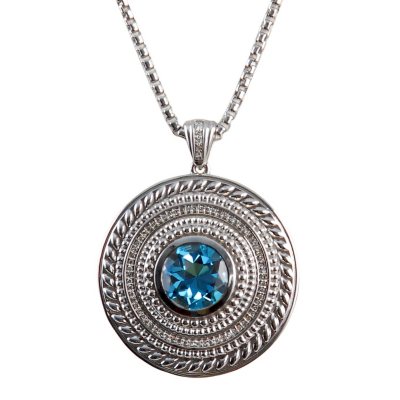 4.5 ct. Blue Topaz and 0.10 ct. t.w. Diamond Pendant in Sterling Silver Rolled Box Chain (H-I, I1)