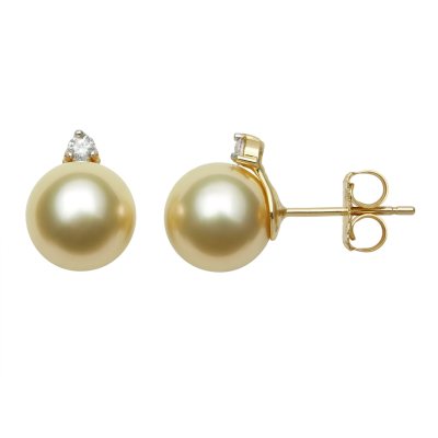 9.0-10.0mm Golden South Sea Pearl Earrings with Diamond Accent in 14K Yellow Gold