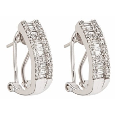 0.75 ct. t.w. Round and Baguette Cut Diamond Hoop Earrings in 14K White Gold (H-I, I1)