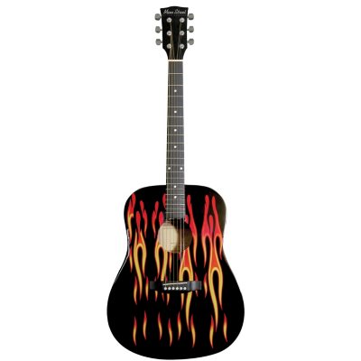 UPC 809312000971 product image for Main Street Dreadnought Acoustic Guitar with Flames on High Gloss Black Finish | upcitemdb.com