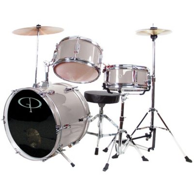 GP Percussion Complete 3-Piece Junior Drum Set - Metallic Silver