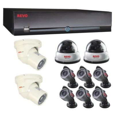 REVO America 16 Channel Surveillance System, 2 540 TVL dome cameras, 6 540 TVL bullet cameras, 2 600 TVL turrent cameras